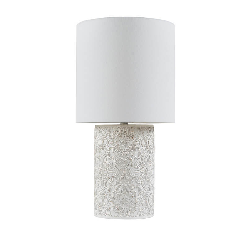 Geometric Floral Ivory Resin Table Lamp