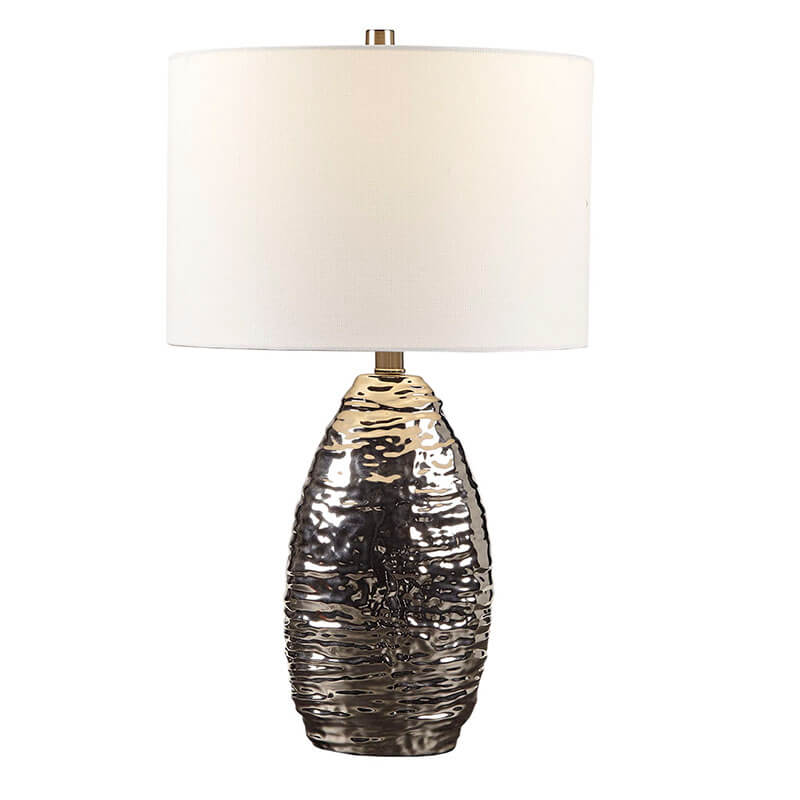 Oval Polyester Textured Ceramic Table Lamp