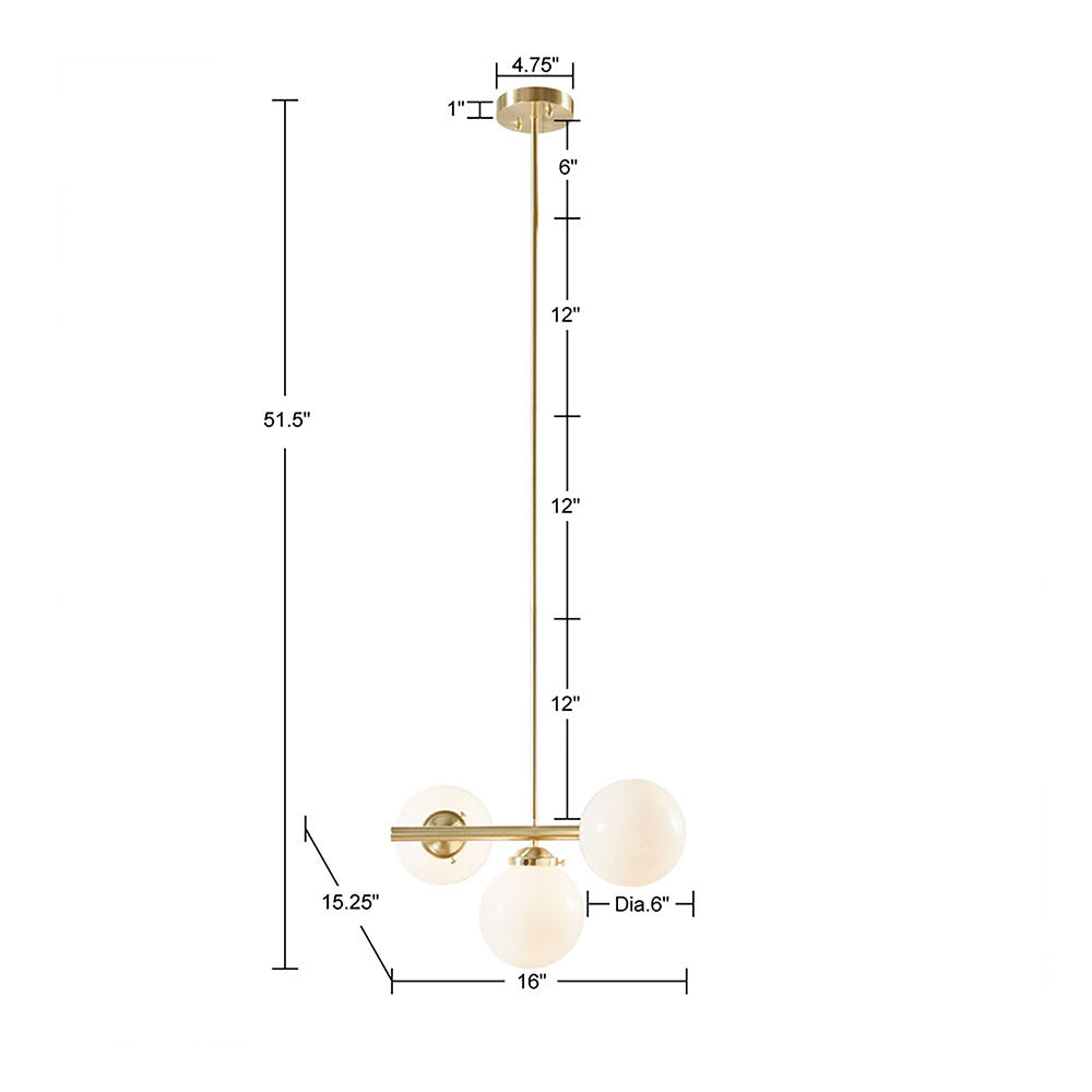 15.3" Modern Gold 3-Light Chandelier