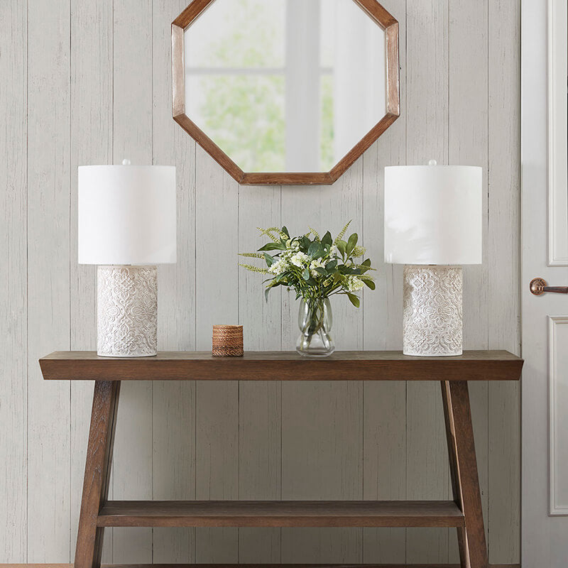 Geometric Floral Ivory Resin Table Lamp