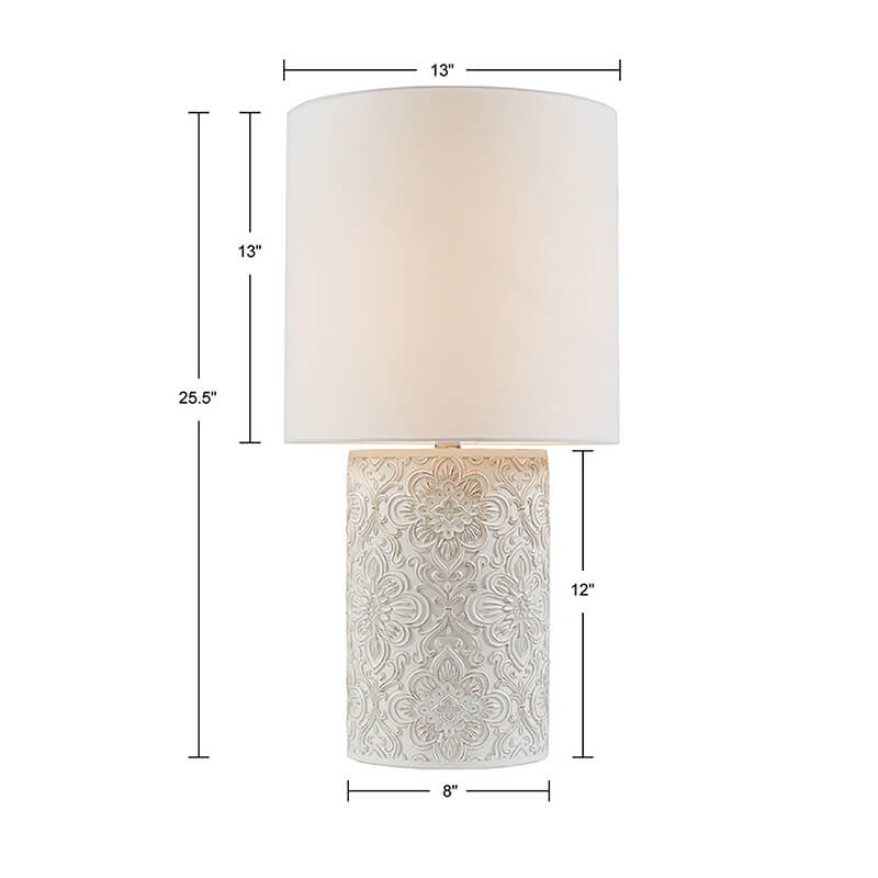 Geometric Floral Ivory Resin Table Lamp