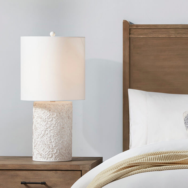 Geometric Floral Ivory Resin Table Lamp