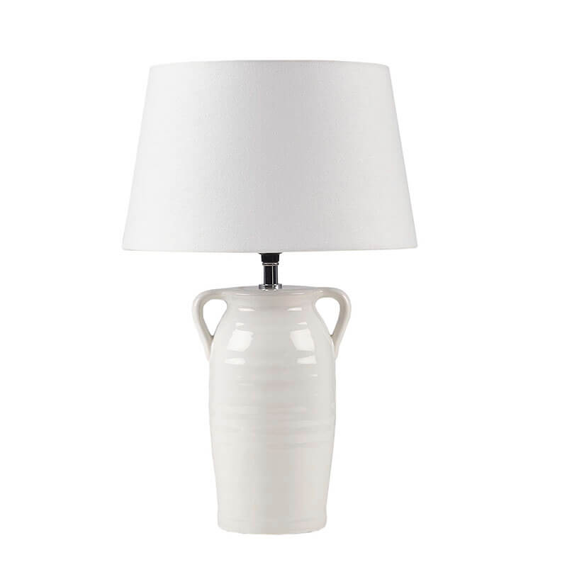 12.6" White Polyester Ceramic Table Lamp