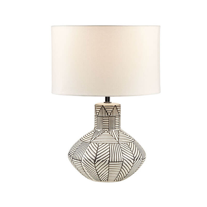 White Boho Polyester Ceramic Table Lamp