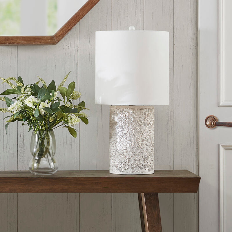 Geometric Floral Ivory Resin Table Lamp