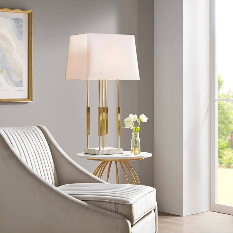 White Fabric Lampshade Metal Table Lamp