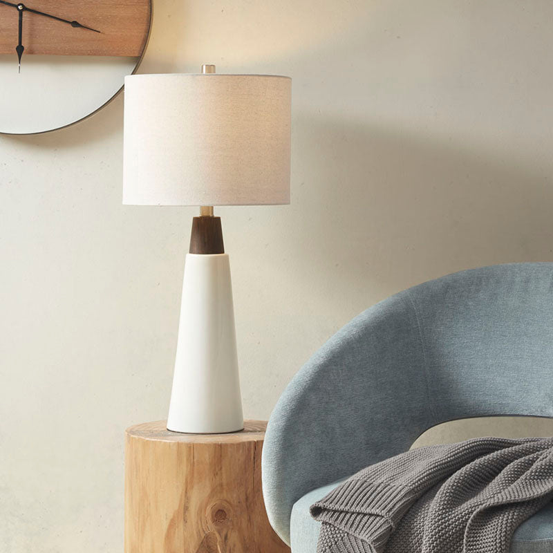 Triangular Polyester Ceramic & Wood Table Lamp