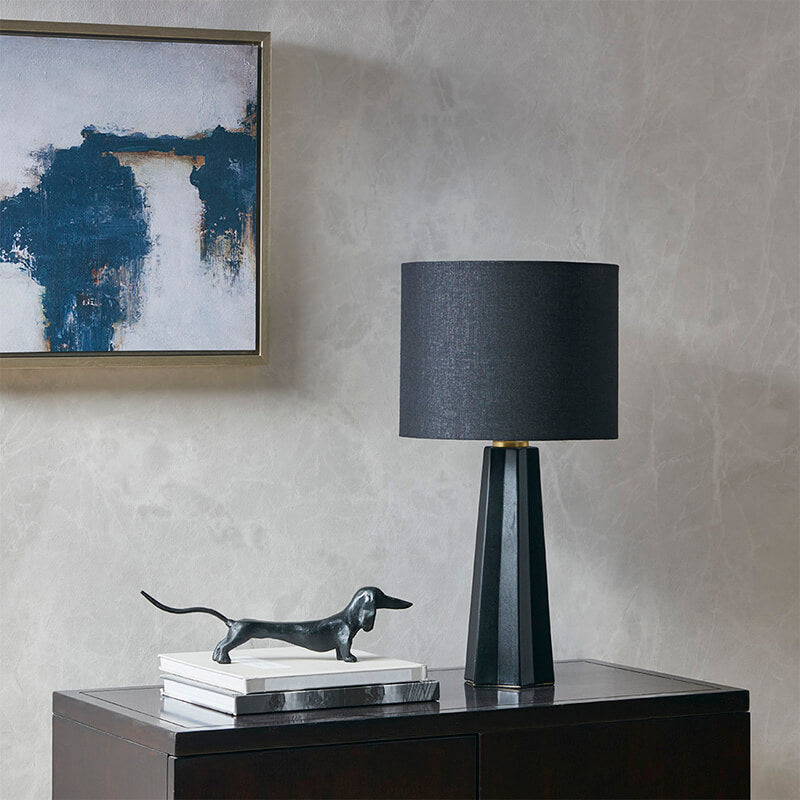 11.5" Black Geometric Ceramic Table Lamp