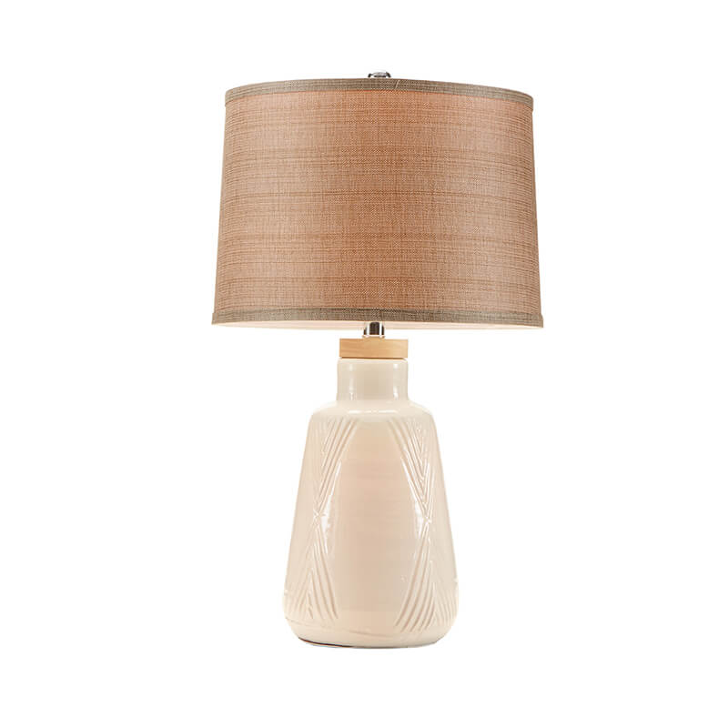 Ivory Textured Polyester Ceramic Table Lamp