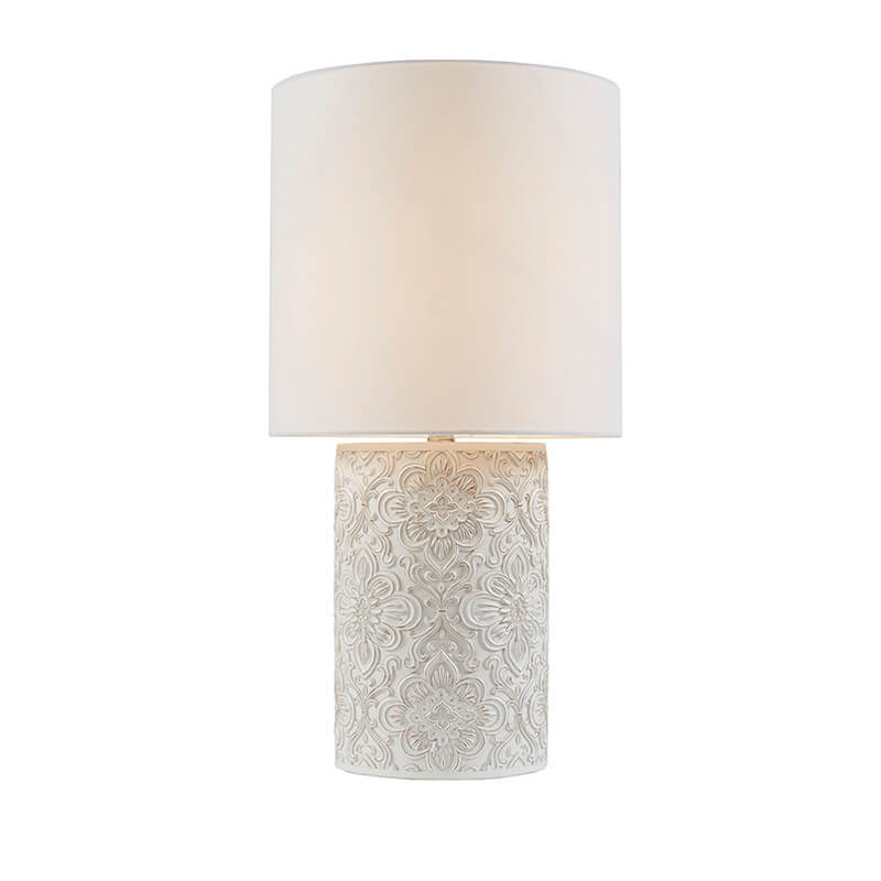 Geometric Floral Ivory Resin Table Lamp