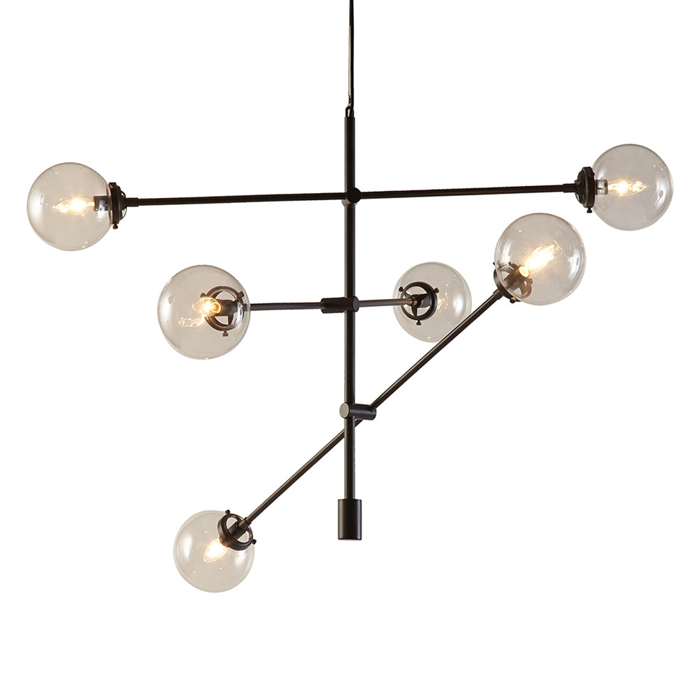 Bronze 6-Globe Light Architectural Metal Chandelier