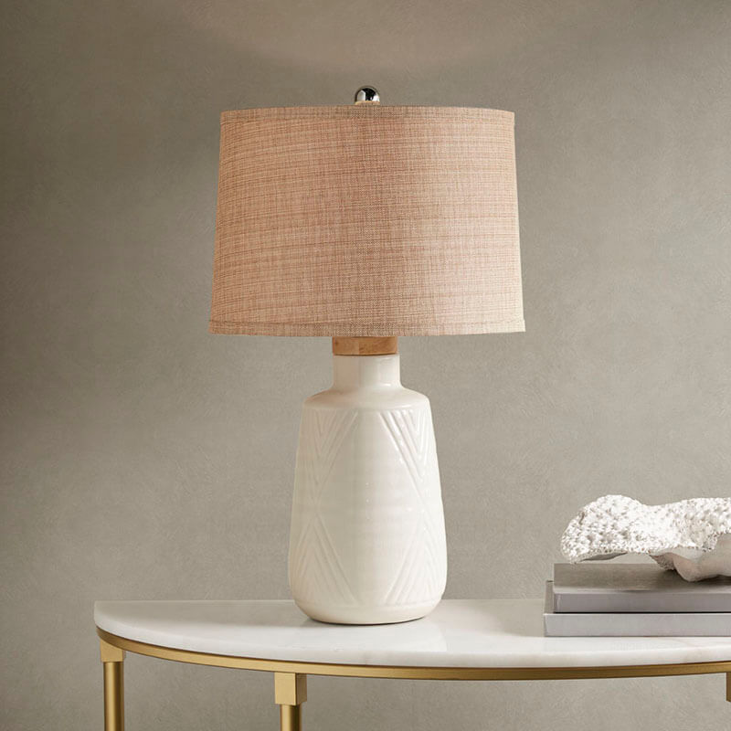 Ivory Textured Polyester Ceramic Table Lamp