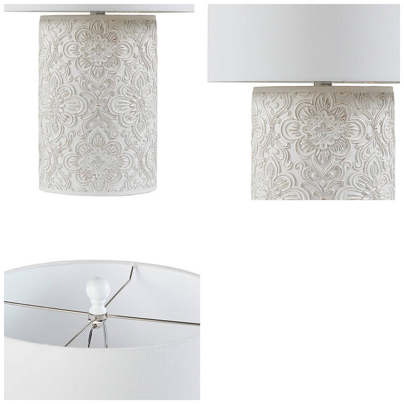 Geometric Floral Ivory Resin Table Lamp