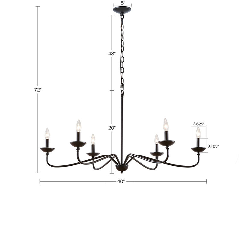 Matte Black 6-Light Farmhouse Metal Chandelier