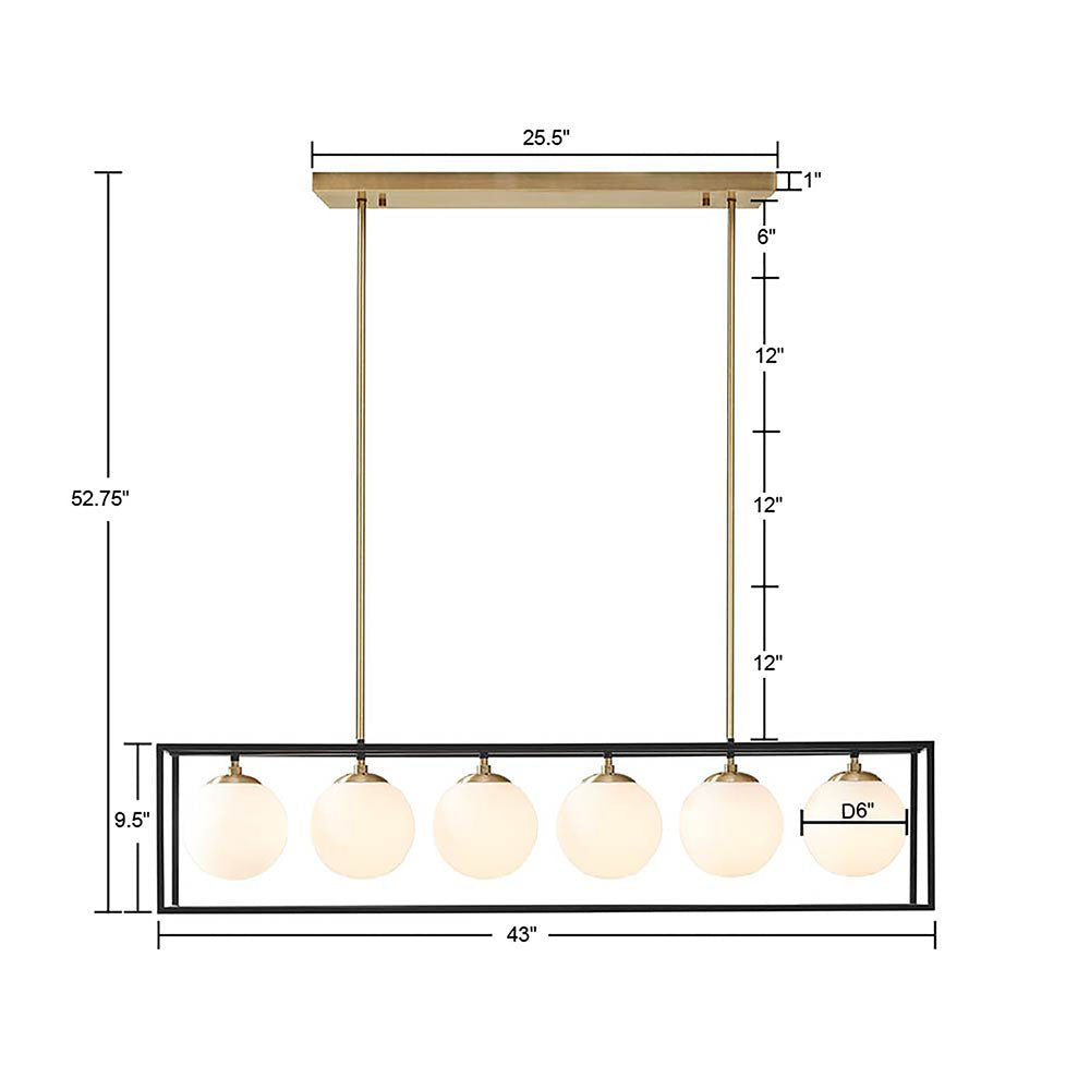 6-Light Frosted Glass Globe Linear Chandelier 