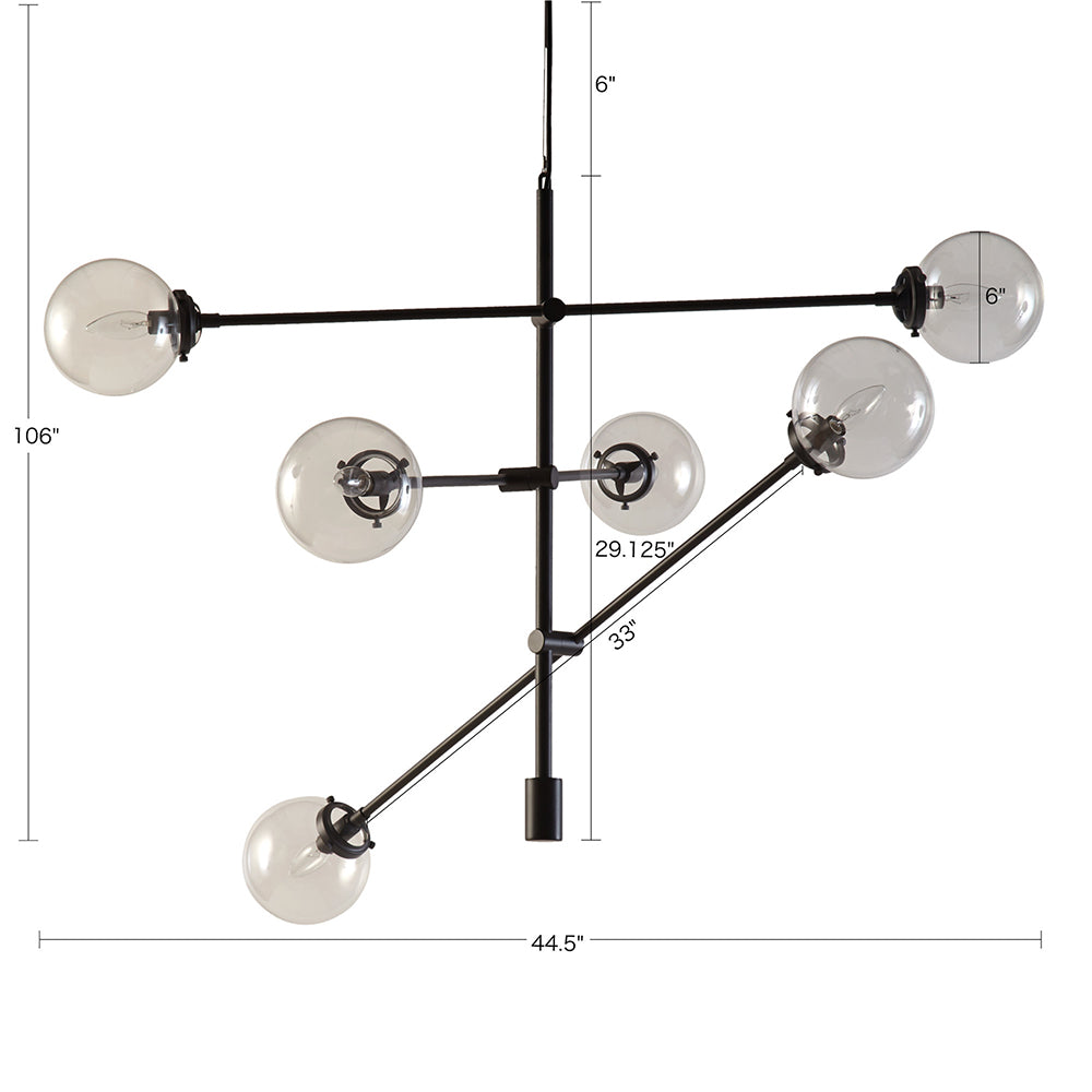 Bronze 6-Globe Light Architectural Metal Chandelier