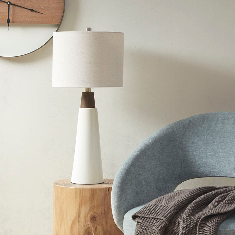 Triangular Polyester Ceramic & Wood Table Lamp