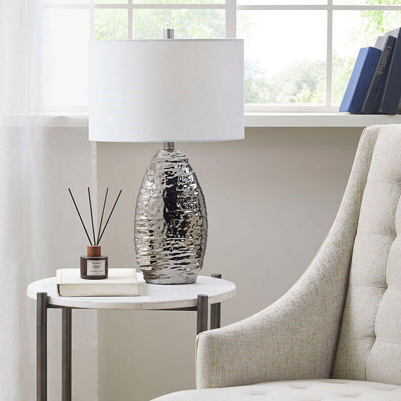 Oval Polyester Textured Ceramic Table Lamp