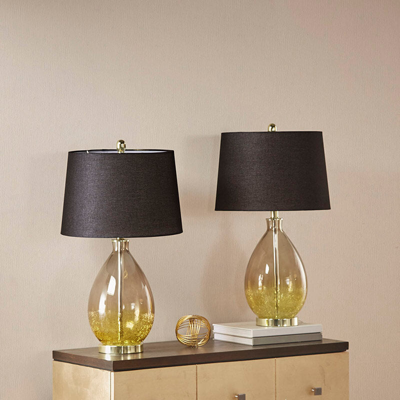 Gold Glass Fabric Shade Table Lamp