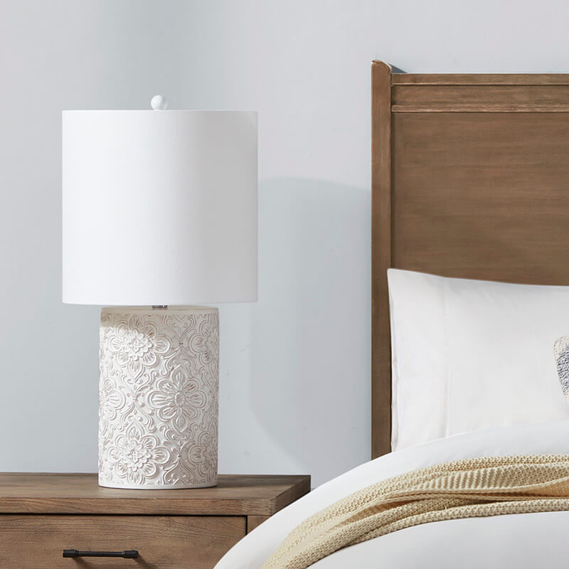 Geometric Floral Ivory Resin Table Lamp