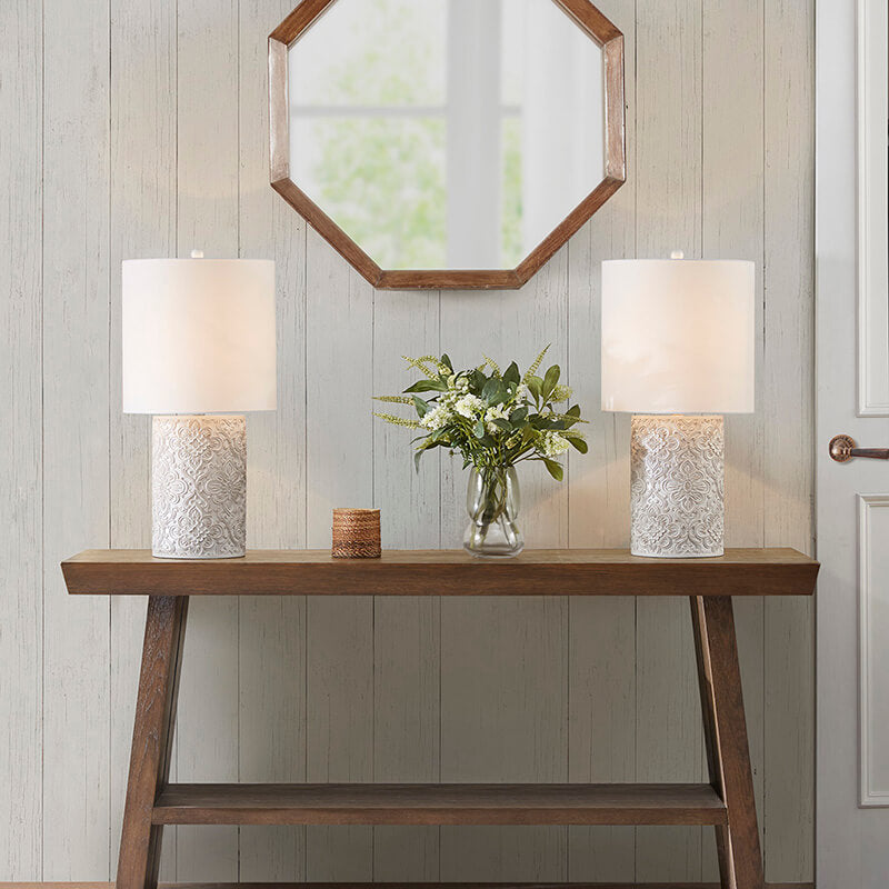 Geometric Floral Ivory Resin Table Lamp