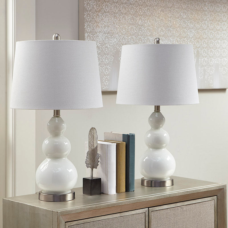 White Curved Glass Fabric Table Lamp