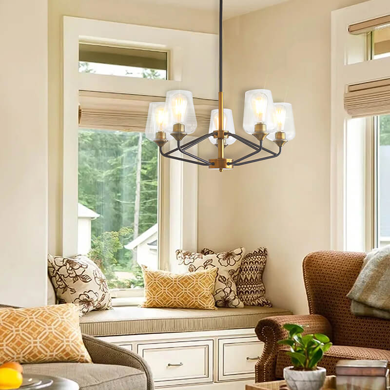 Modern Golden Black American 5-Light Chandelier