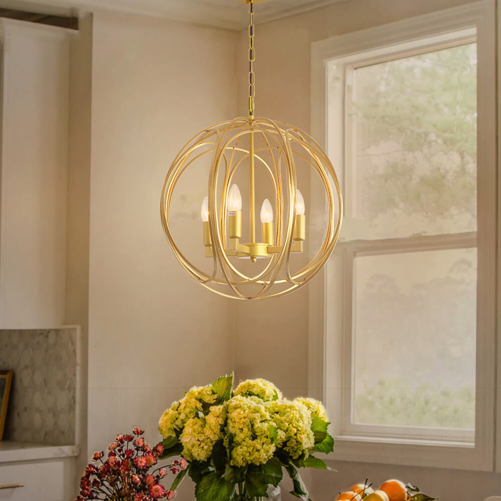  American Gold 4-Light Spherical Chandelier