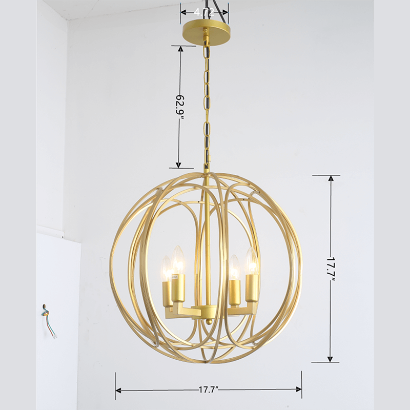  American Gold 4-Light Spherical Chandelier