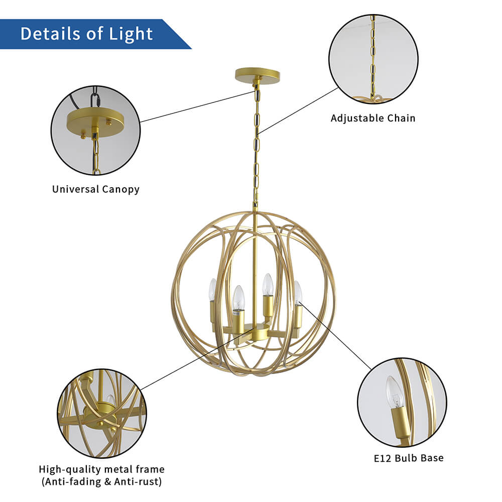  American Gold 4-Light Spherical Chandelier