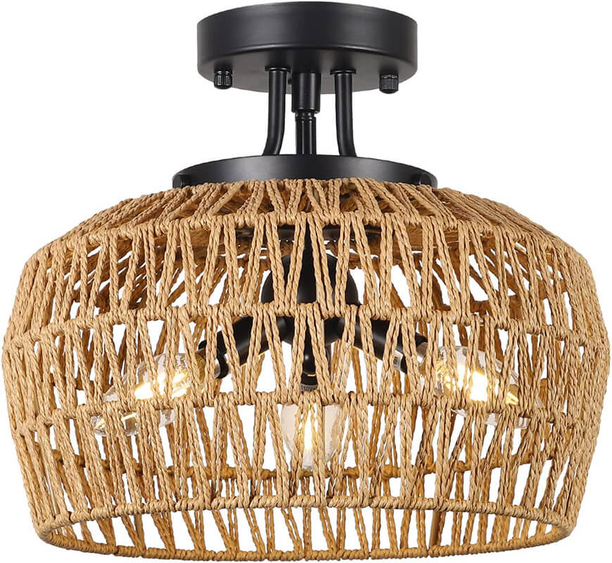 Brown Rattan Semi Flush Mount Light