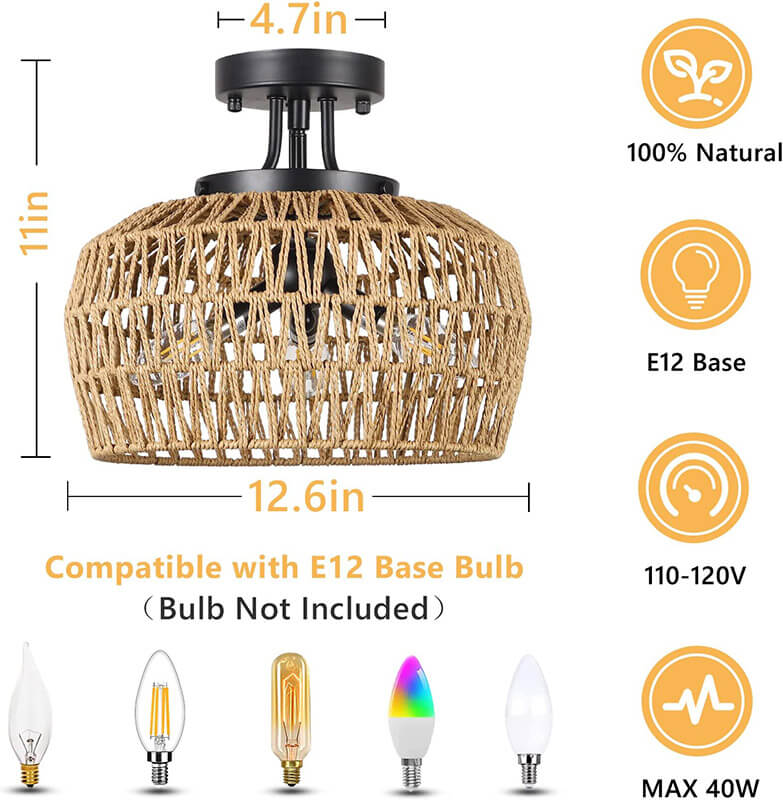 Brown Rattan Semi Flush Mount Light