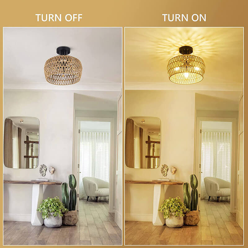 Brown Rattan Semi Flush Mount Light