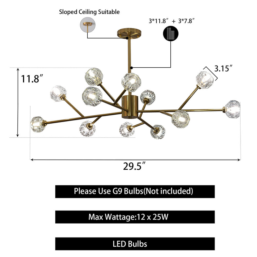 Branched American Golden Iron LED Chandelier