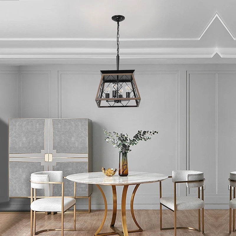 a farmhouse dining room chandelier in a modern setting