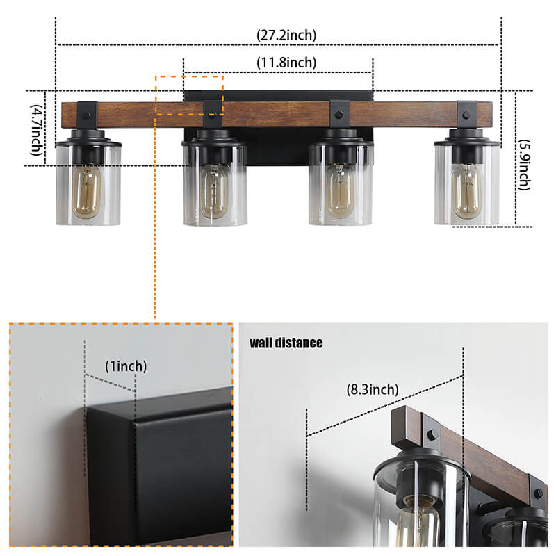 Walnut Black 4-Lights Bathroom Vanity Light