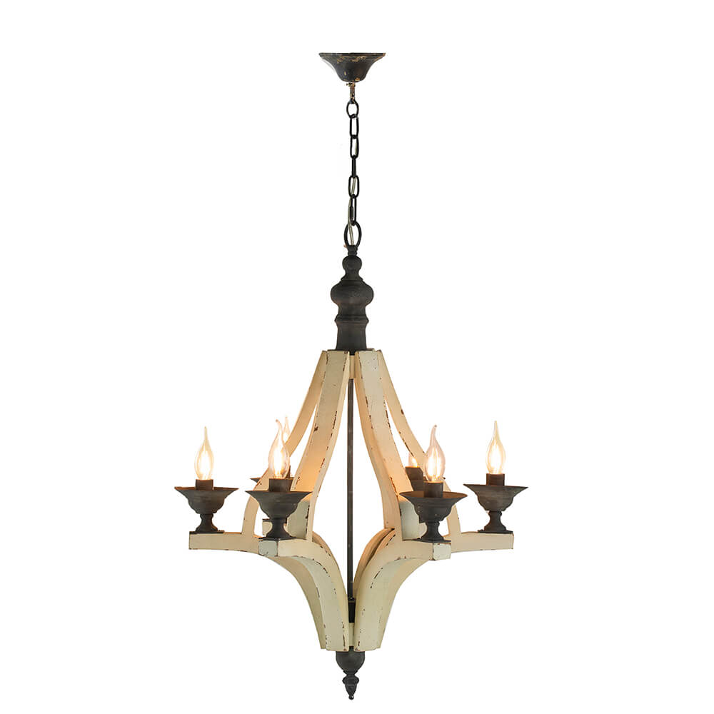 22.5" Cream 6-Light Wood Chandelier