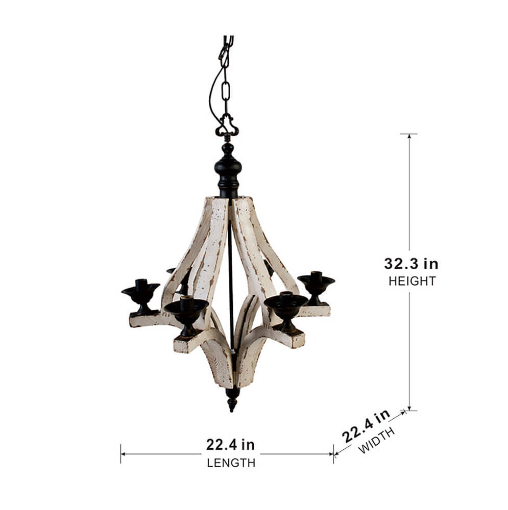 22.5" Cream 6-Light Wood Chandelier