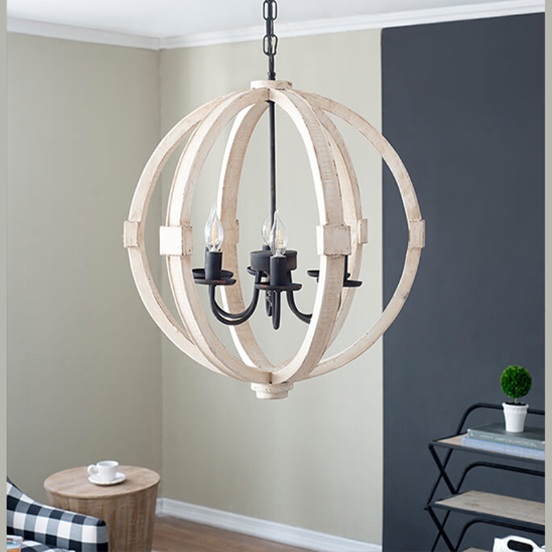 22.5" White 6-Light Pinewood Chandelier