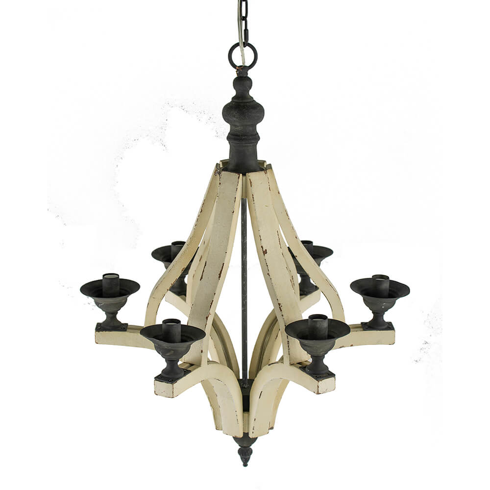 22.5" Cream 6-Light Wood Chandelier