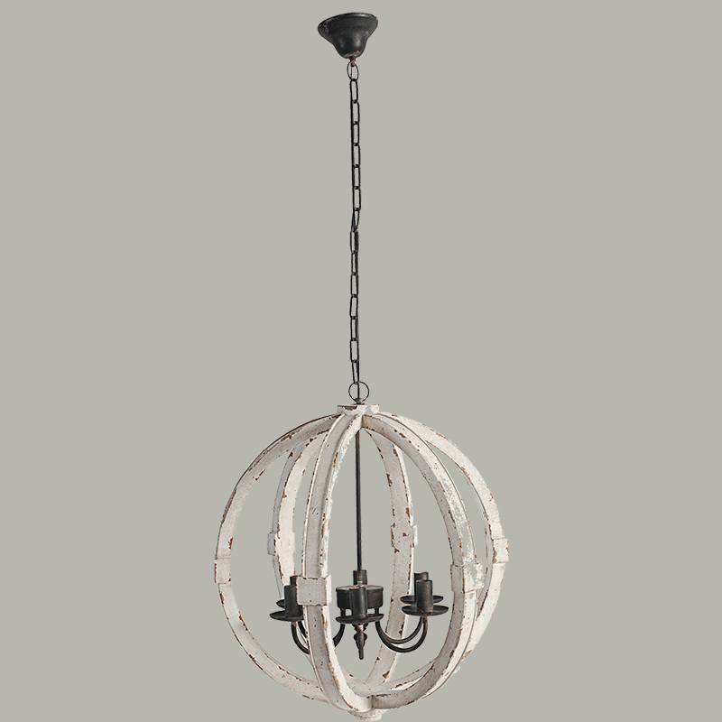 22.5" White 6-Light Pinewood Chandelier