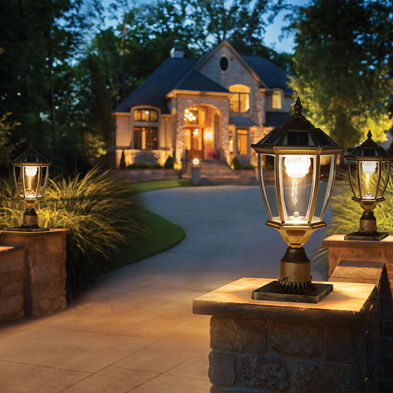 Bronze Solar Column Headlights Landscape Light