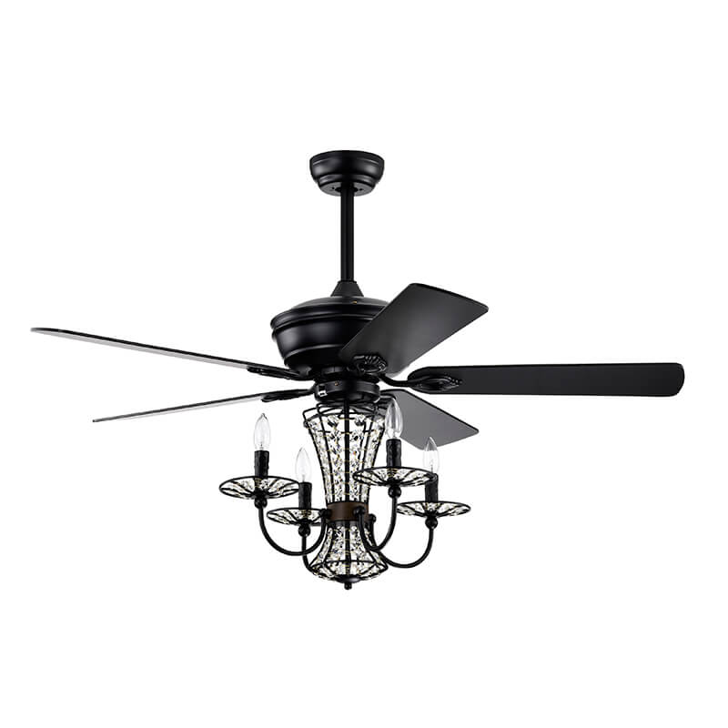 Matte Black Crystal Plywood Chandelier Fan