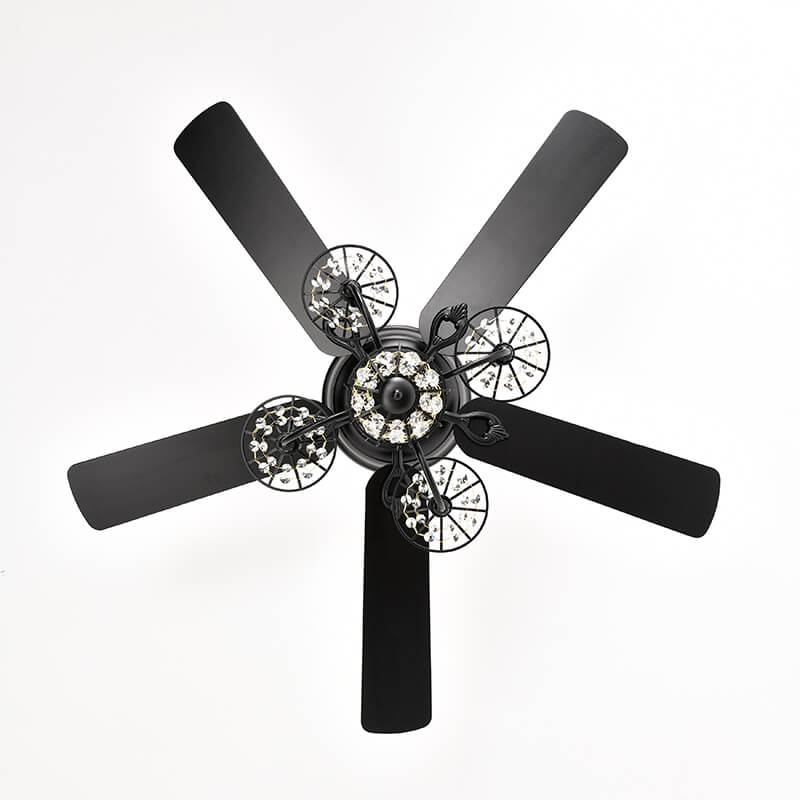 Matte Black Crystal Plywood Chandelier Fan