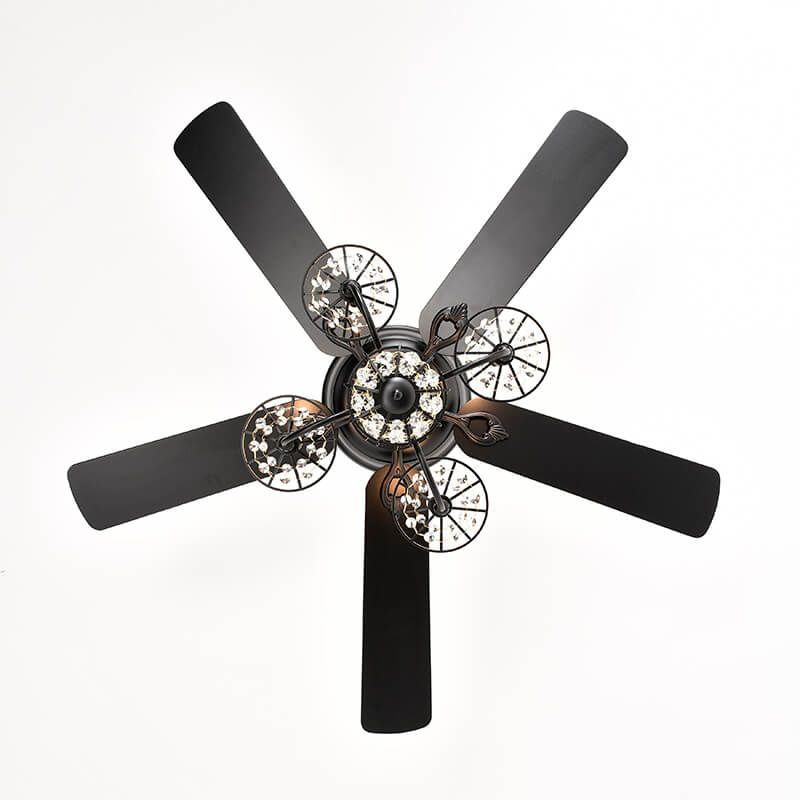 Matte Black Crystal Plywood Chandelier Fan