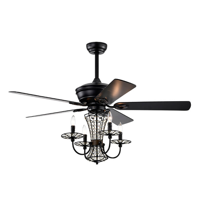 Matte Black Crystal Plywood Chandelier Fan