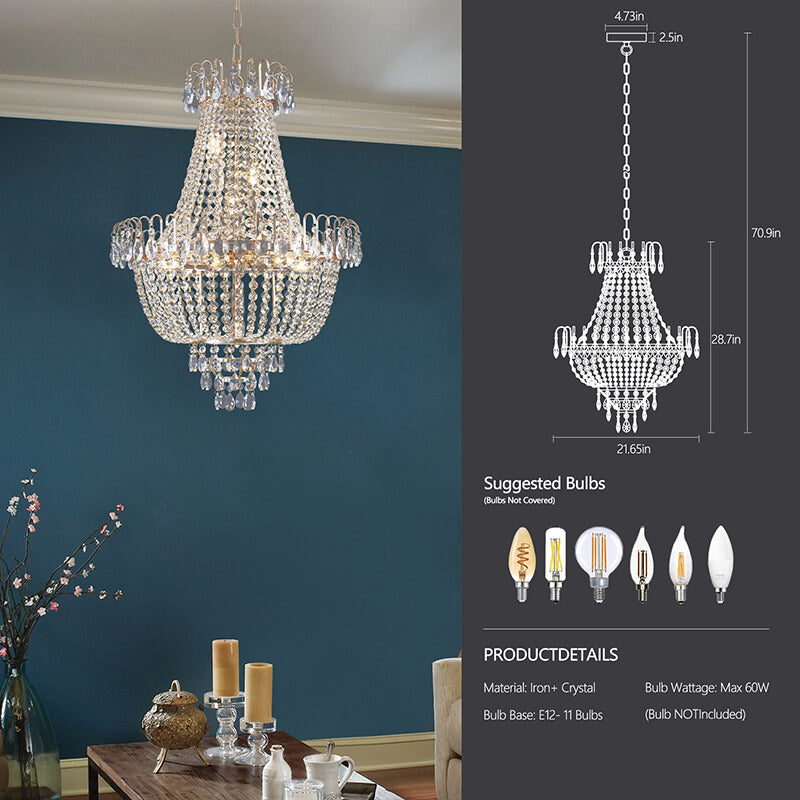 21.7" Large Luxury Gold Crystal Chandelier