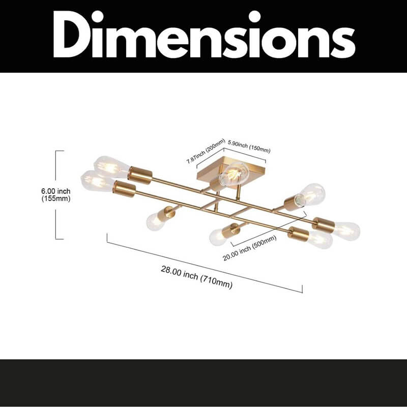 Brushed Brass 8-Light Semi Flush Light 