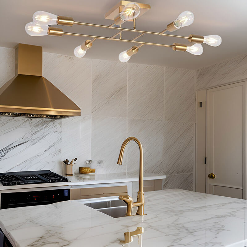 Brushed Brass 8-Light Semi Flush Light 