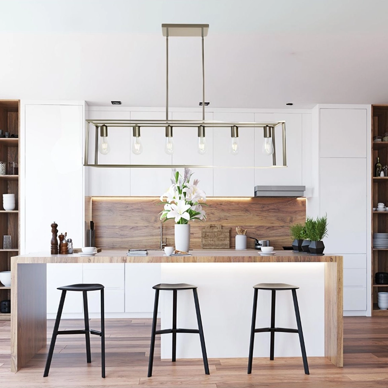 a rectangular chandelier dining room hanged above a dining table